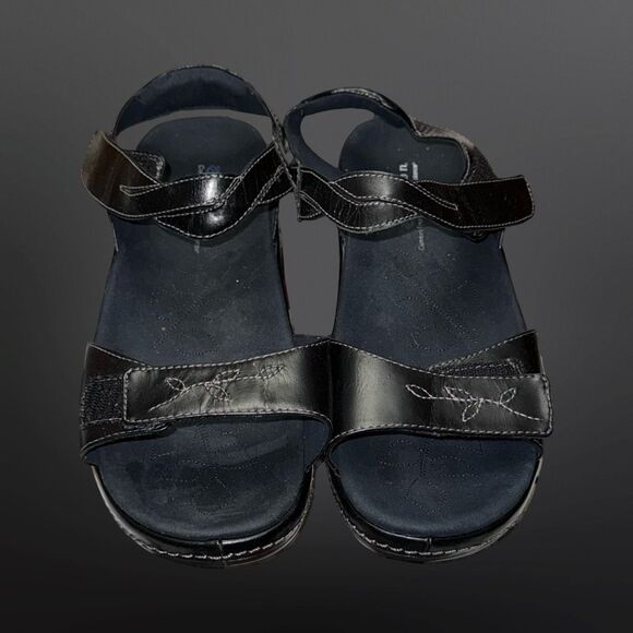 Aravon Women's Rita Black Leather Ankle Straps Heeled Platform Sandals Size 9EE - Picture 3 of 9